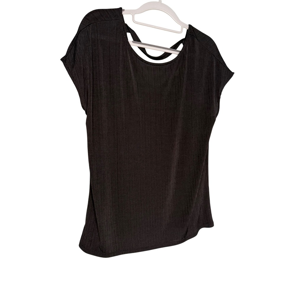 Koton black short sleeve lightweight sheer cut out back blouse